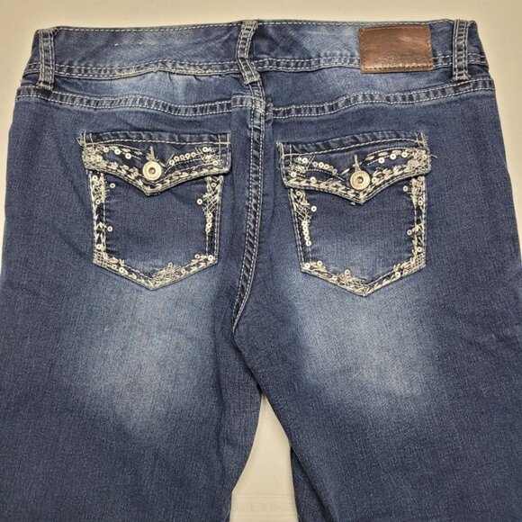Maurices Jeans Blue Denim Skinny Ankle Sequins Embroidered Pockets Womens L Reg - Picture 3 of 7